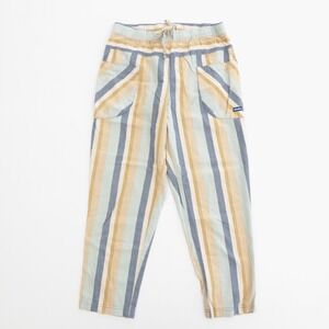 Kavu Women Woodside Pants Blue Tan Striped Cotton Drawstring Elastic Waist Large
